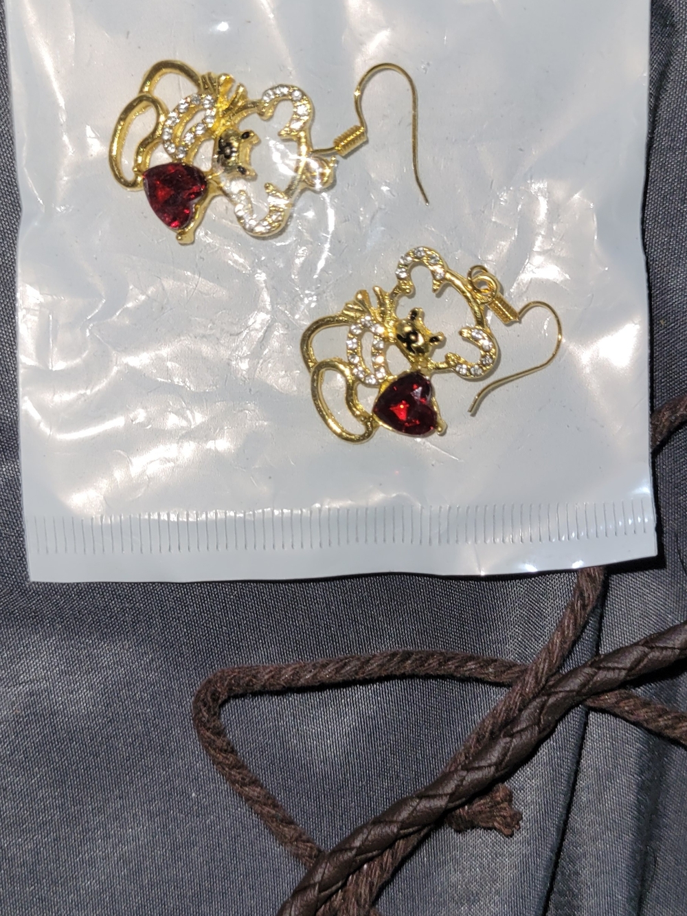 Gold-Tone Red Crystal Heart Bear Drop Earrings - Women's Jewelry